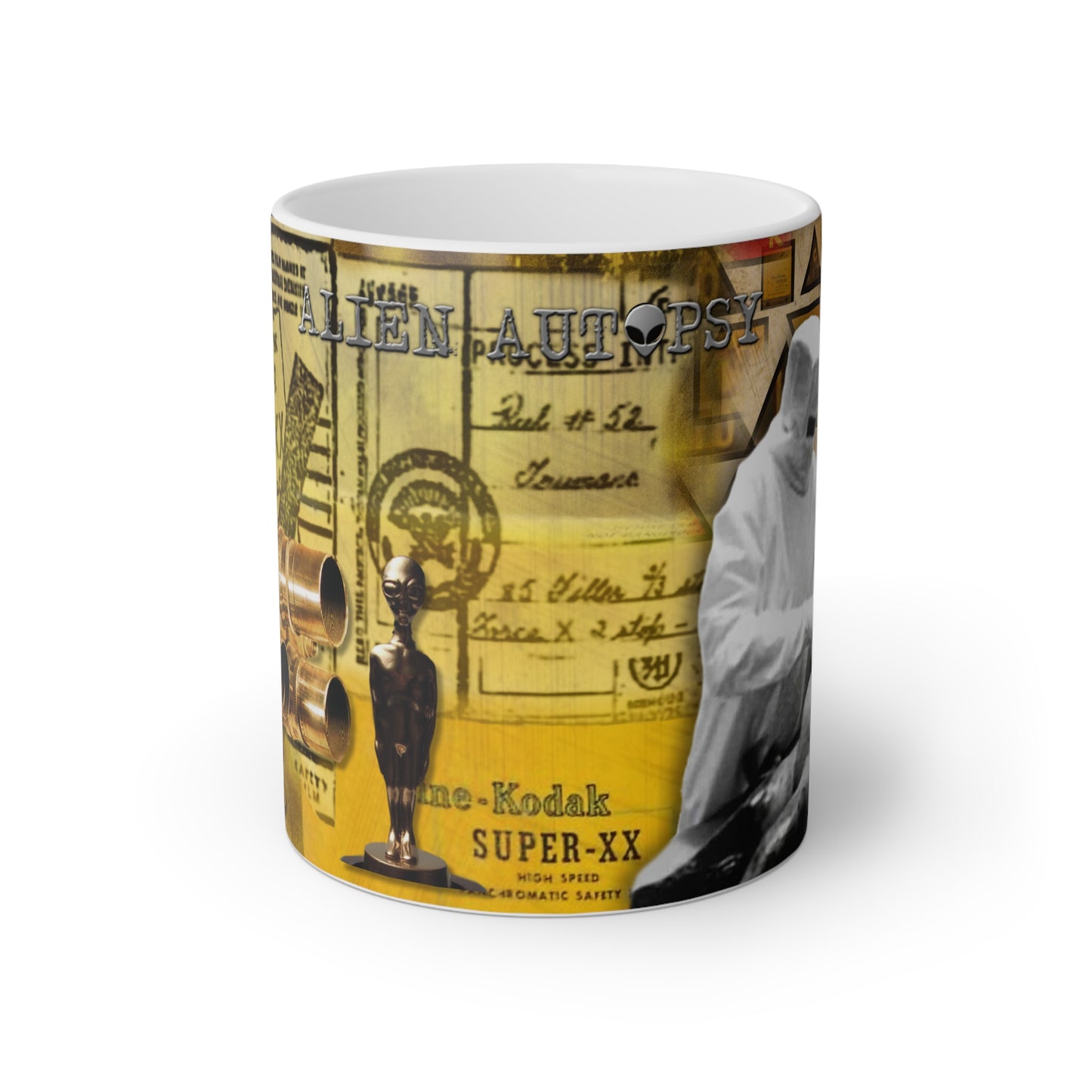 ALIEN AUTOPSY SUPER XX FILM WHITE GLOSSY MUG 11 OZ