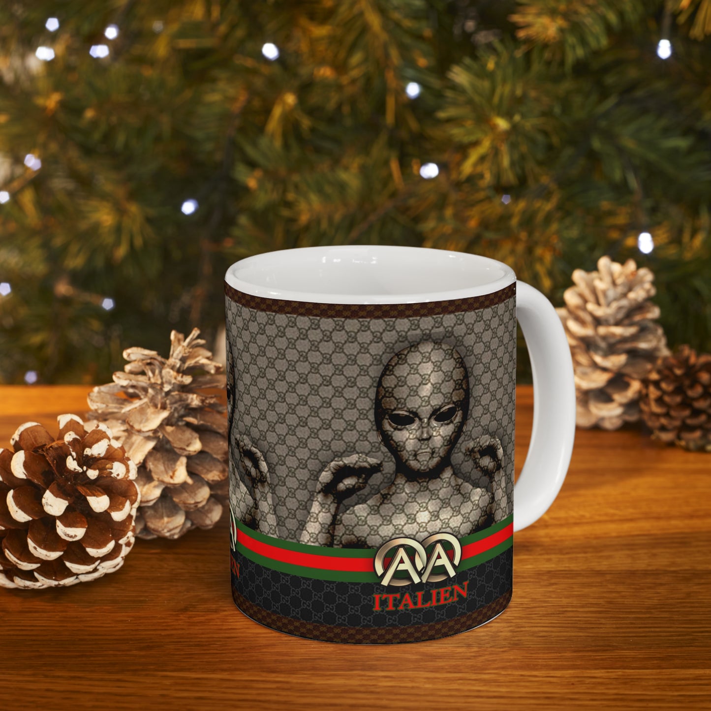ITALIEN 'HOLOGRAM' DESIGNER WHITE GLOSSY MUG 11 OZ