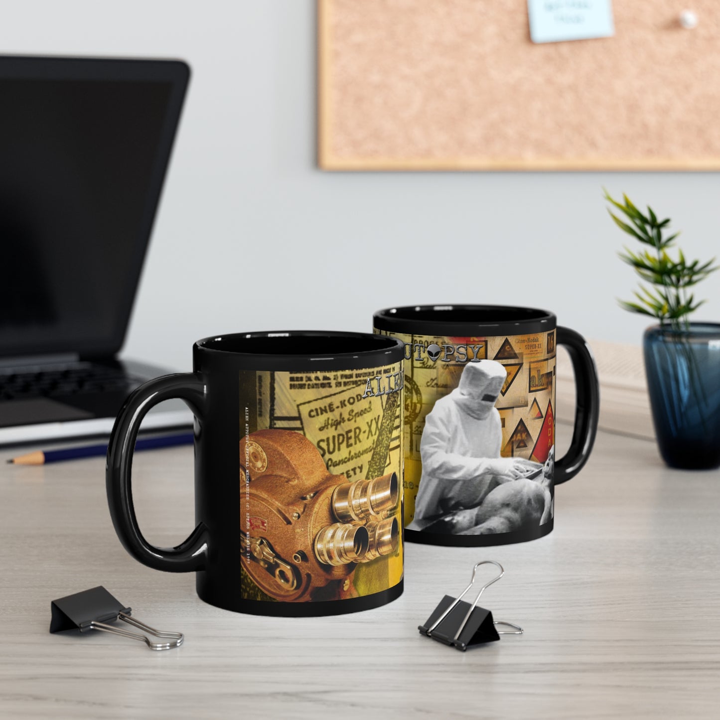 ALIEN AUTOPSY MONTAGE BLACK GLOSSY MUG 11 OZ
