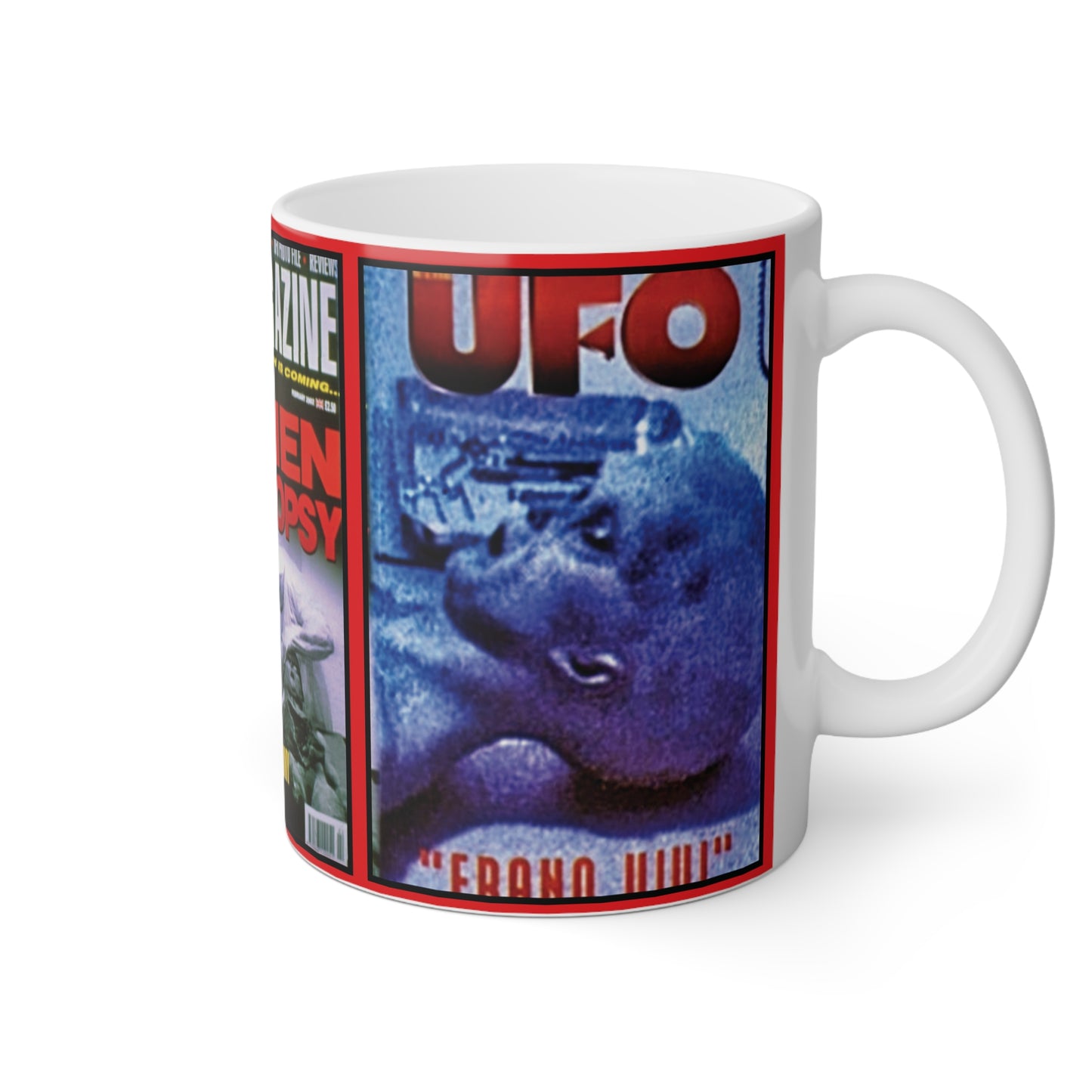 ALIEN AUTOPSY UFO MAGAZINES WHITE GLOSSY MUG 11 OZ