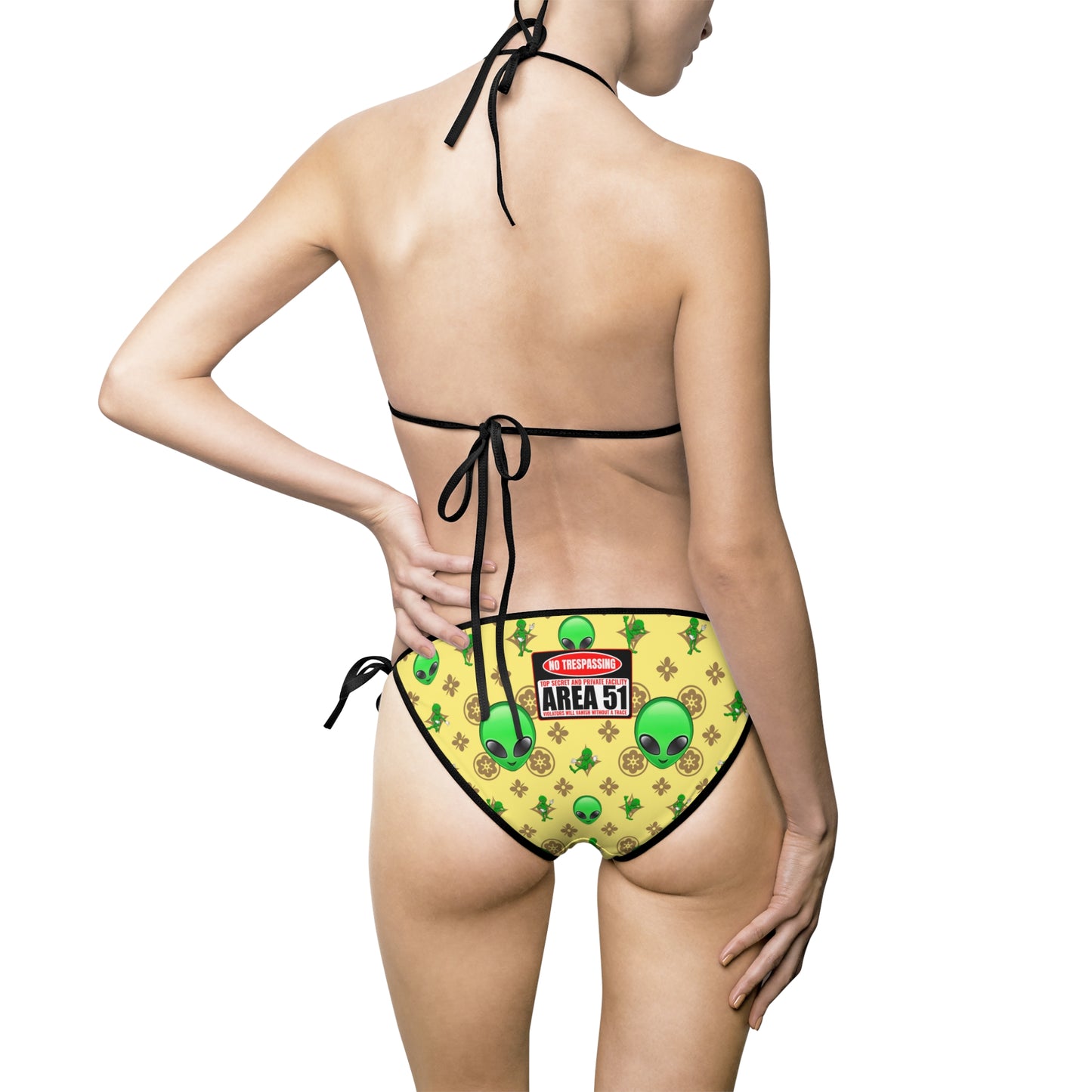 WW "AREA 51" Yellow Fun Aliens Motif Women's Bikini Swimsuit