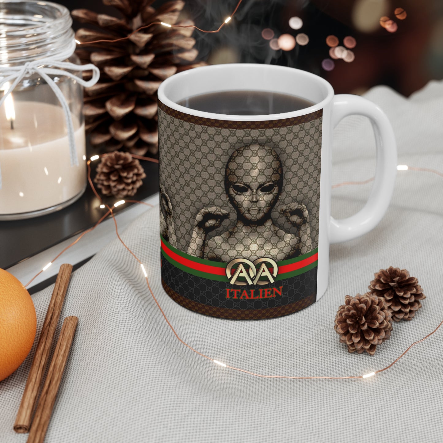ITALIEN 'HOLOGRAM' DESIGNER WHITE GLOSSY MUG 11 OZ