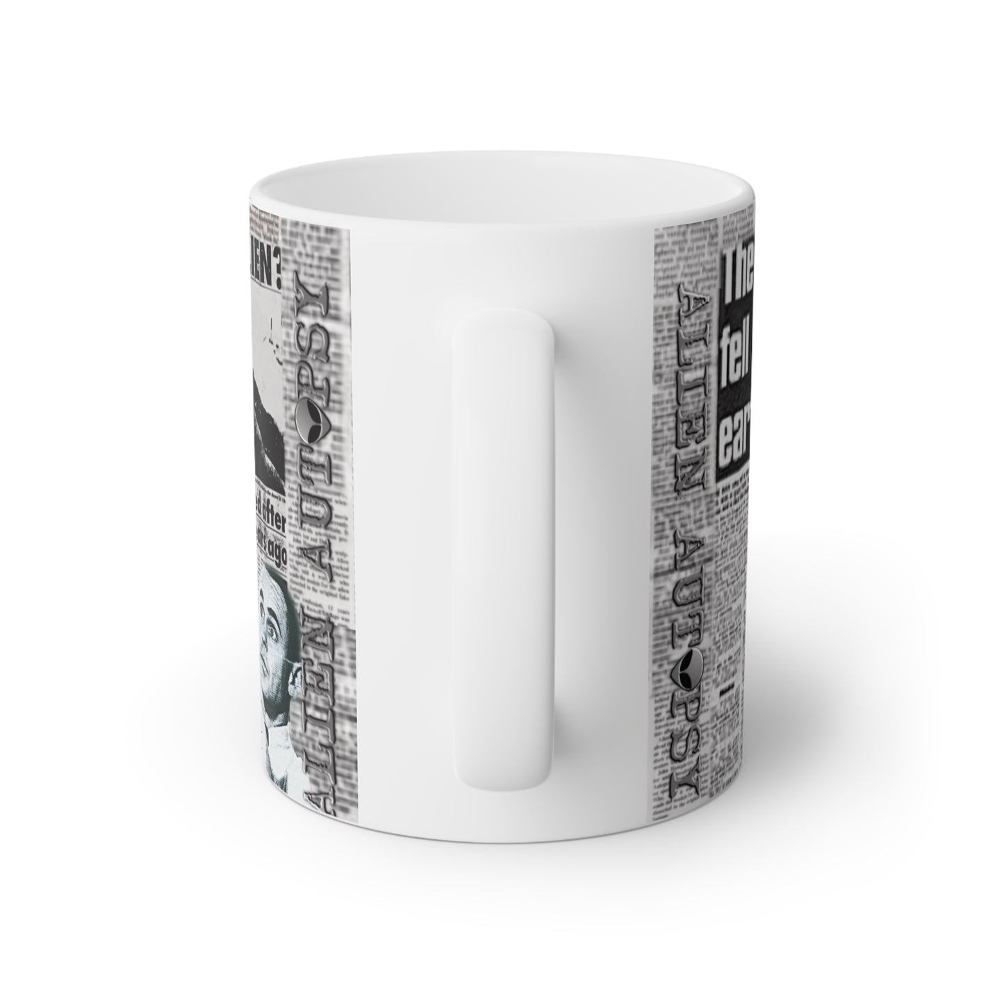 ALIEN AUTOPSY NEWSPAPERS WHITE GLOSSY MUG 11 OZ
