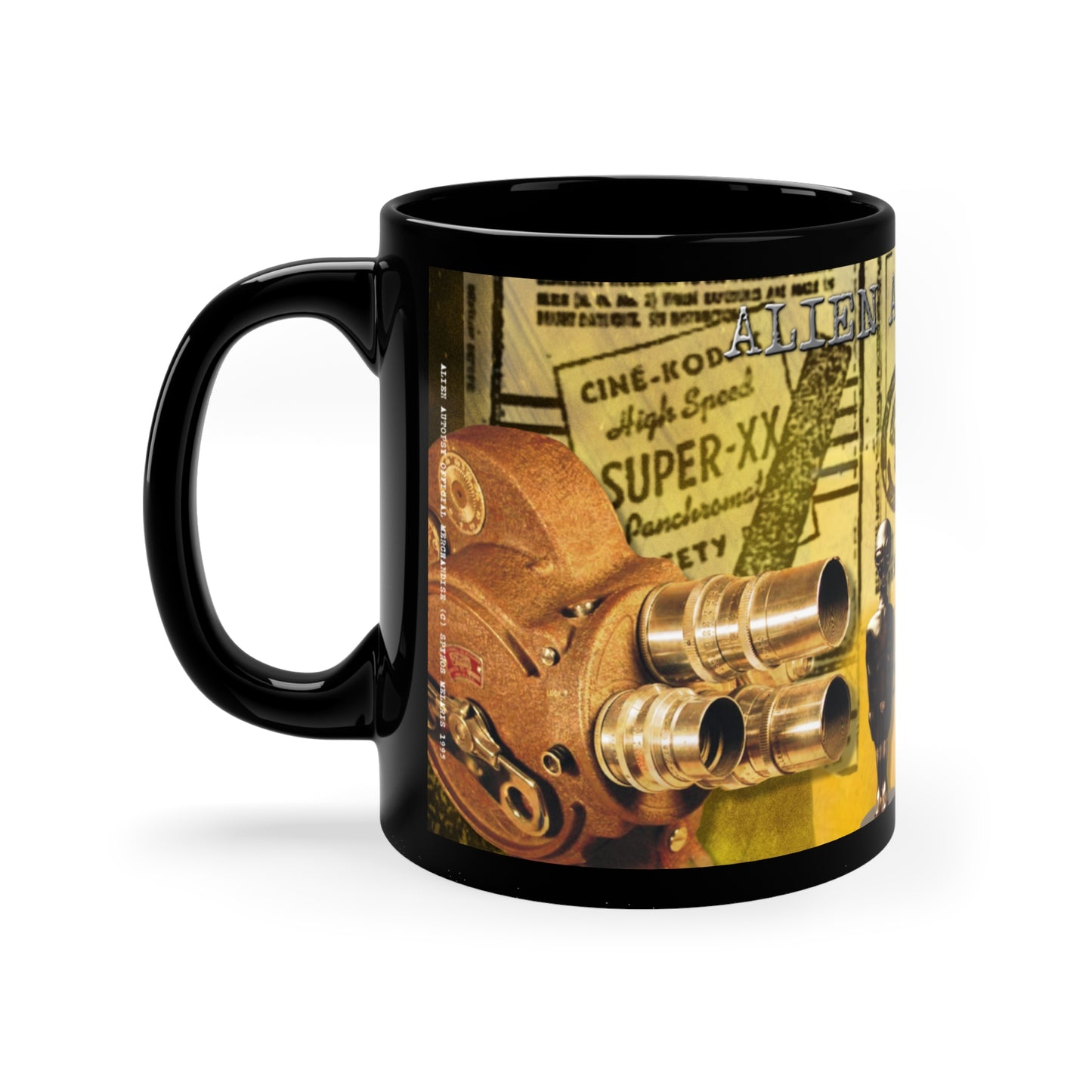ALIEN AUTOPSY MONTAGE BLACK GLOSSY MUG 11 OZ