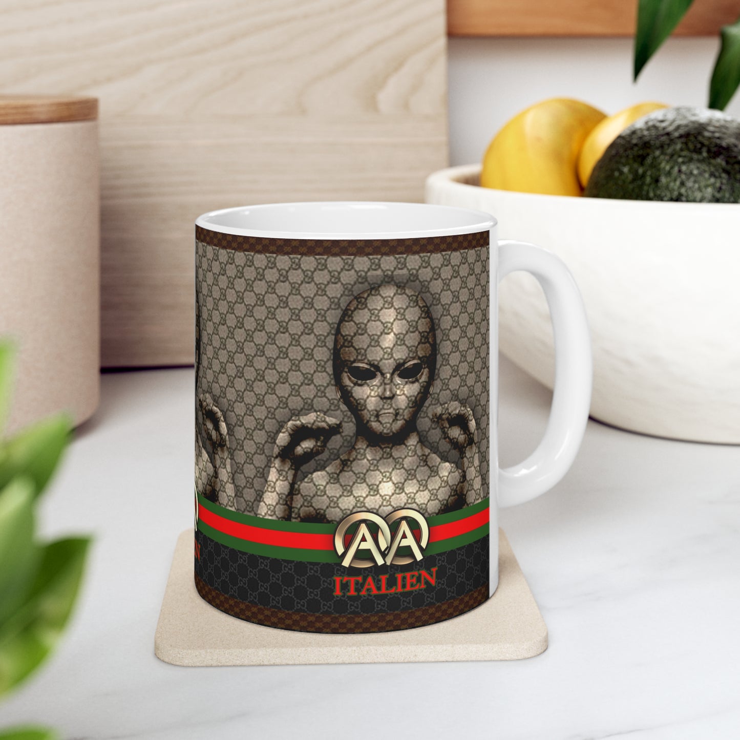 ITALIEN 'HOLOGRAM' DESIGNER WHITE GLOSSY MUG 11 OZ