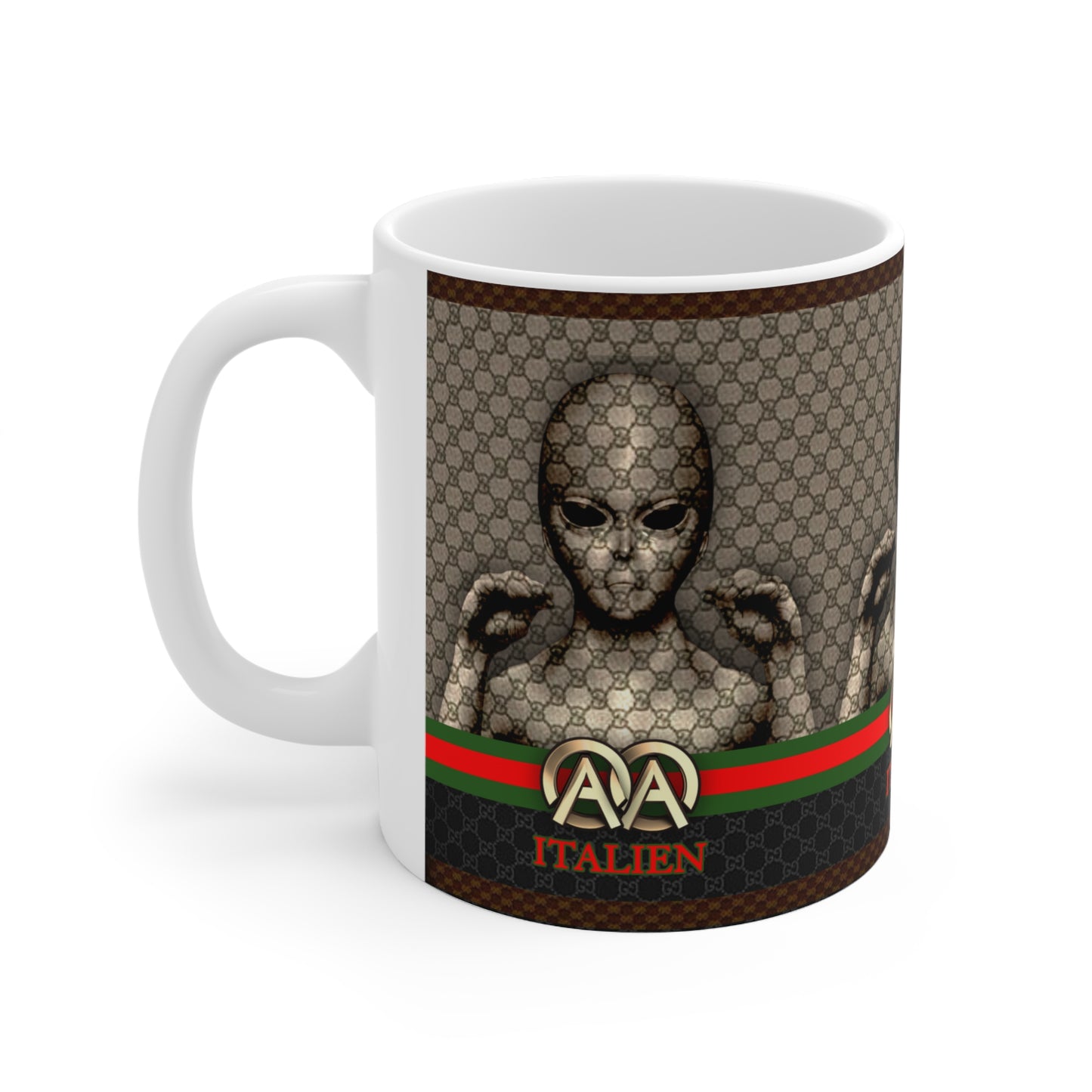 ITALIEN 'HOLOGRAM' DESIGNER WHITE GLOSSY MUG 11 OZ