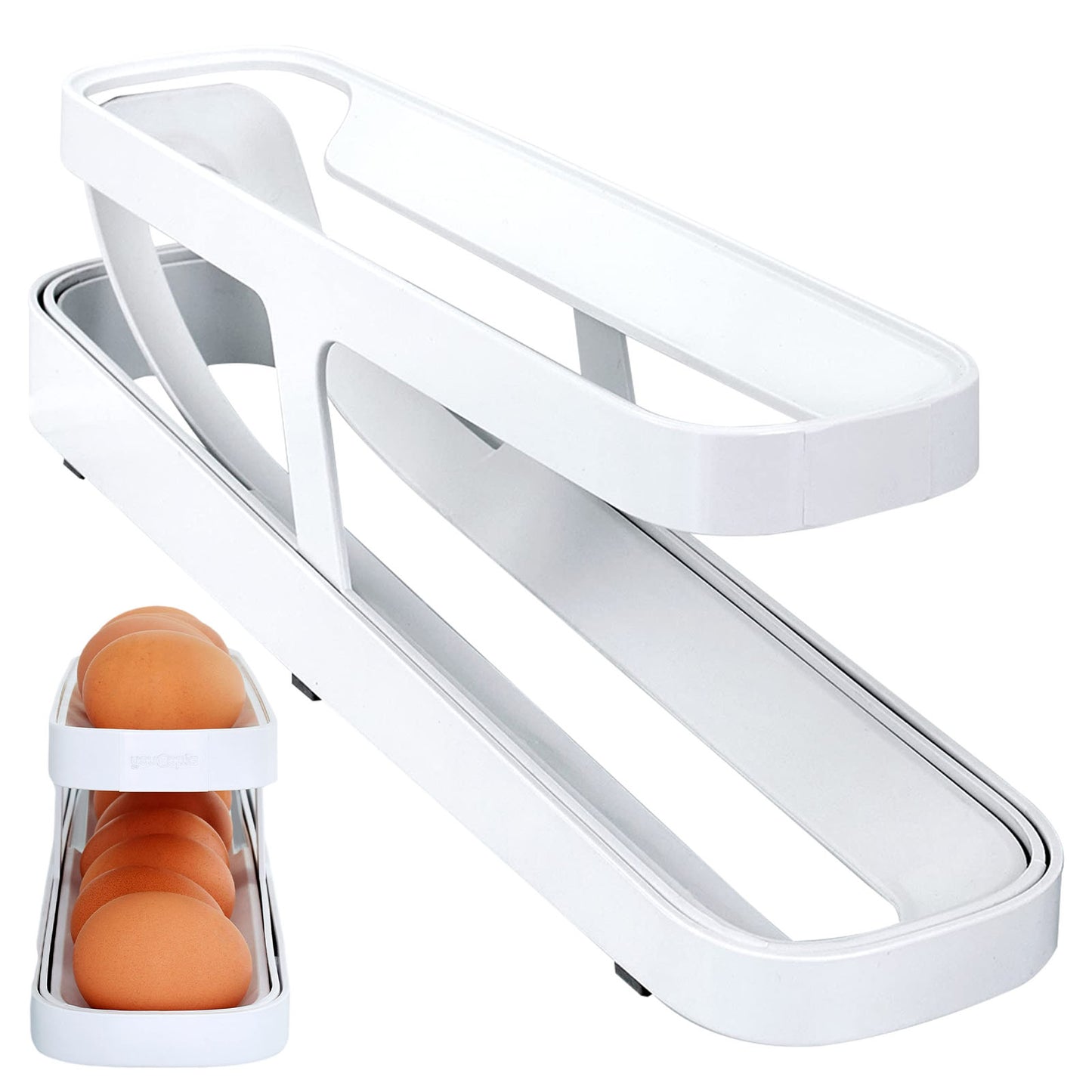 GA Automatic Scrolling Egg Rack Holder Storage Box Egg Basket Container Organizer Rolldown Refrigerator Egg Dispenser For Kitchen Gadgets
