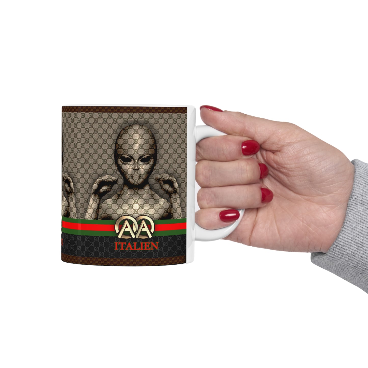 ITALIEN 'HOLOGRAM' DESIGNER WHITE GLOSSY MUG 11 OZ