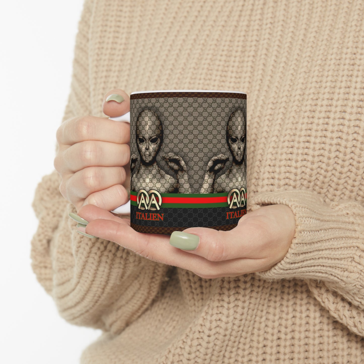 ITALIEN 'HOLOGRAM' DESIGNER WHITE GLOSSY MUG 11 OZ