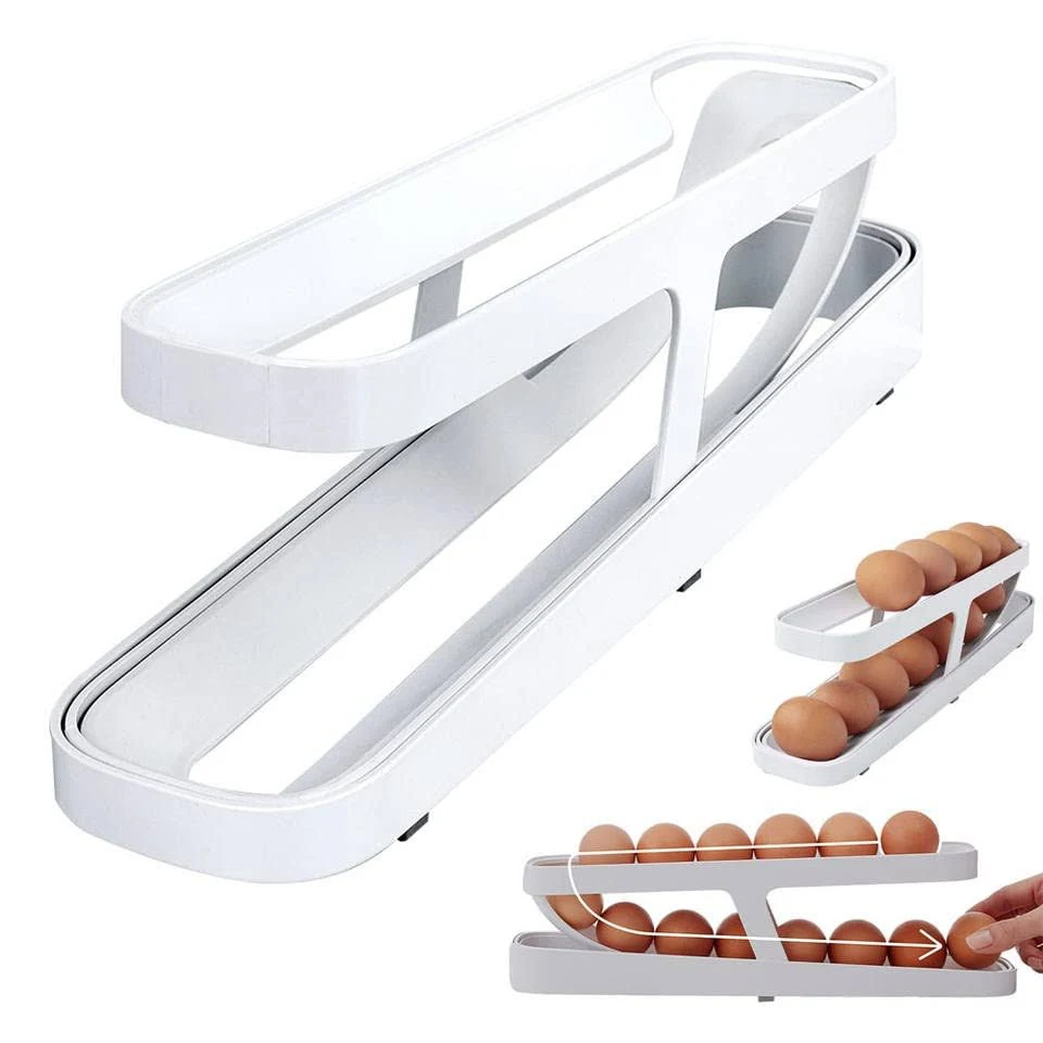GA Automatic Scrolling Egg Rack Holder Storage Box Egg Basket Container Organizer Rolldown Refrigerator Egg Dispenser For Kitchen Gadgets