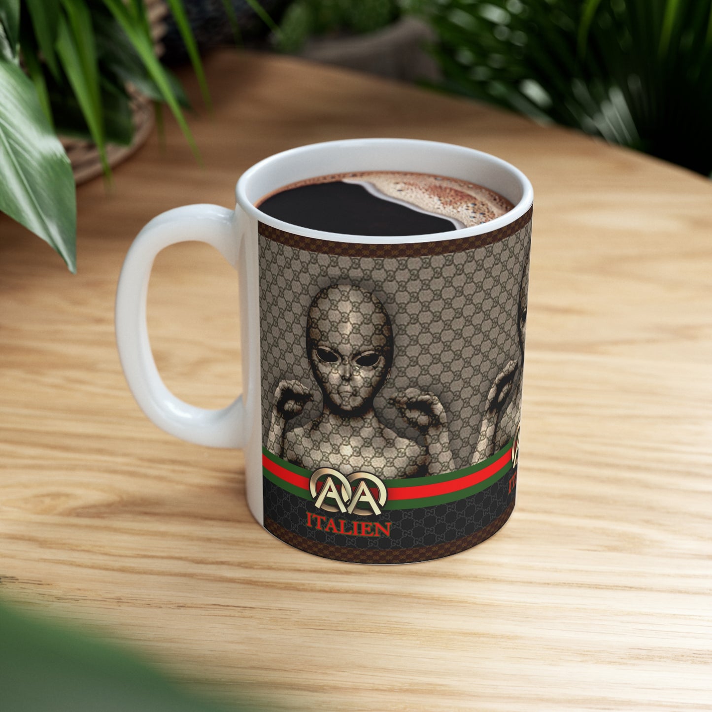 ITALIEN 'HOLOGRAM' DESIGNER WHITE GLOSSY MUG 11 OZ