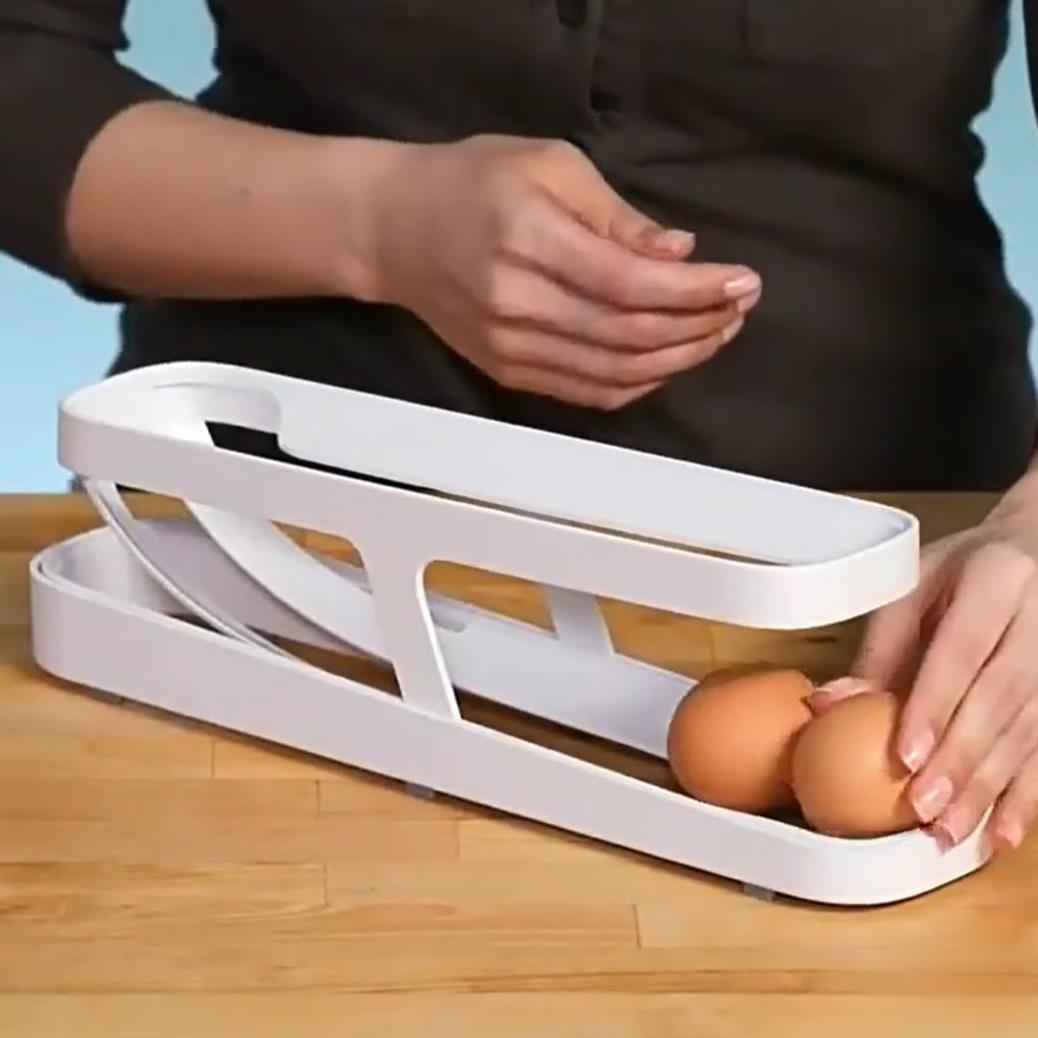 GA Automatic Scrolling Egg Rack Holder Storage Box Egg Basket Container Organizer Rolldown Refrigerator Egg Dispenser For Kitchen Gadgets