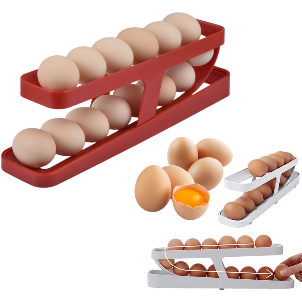 GA Automatic Scrolling Egg Rack Holder Storage Box Egg Basket Container Organizer Rolldown Refrigerator Egg Dispenser For Kitchen Gadgets