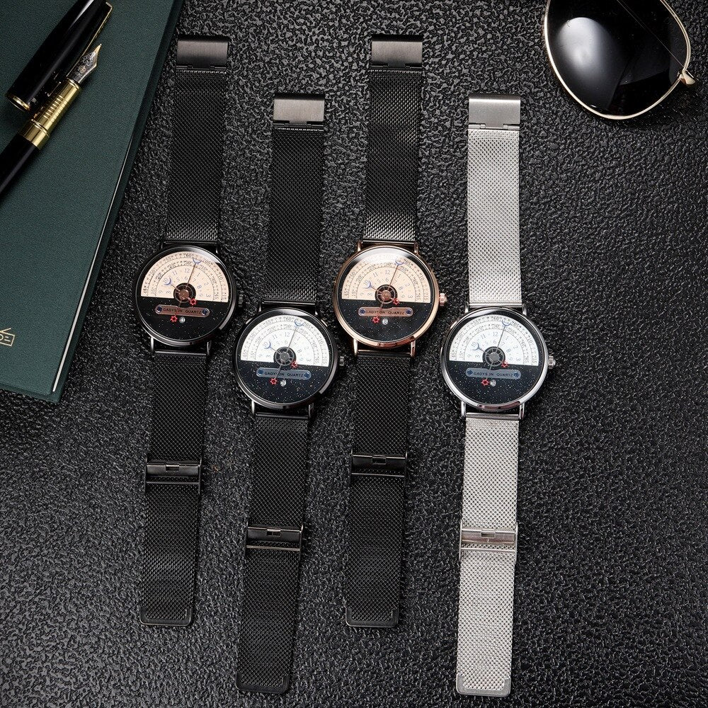 ALIEN SKY STARWATCHER CALENDAR UNISEX QUARTZ, RETRO CASUAL WATCH FOR MEN AND WOMEN, RELOGIO MASCULINO