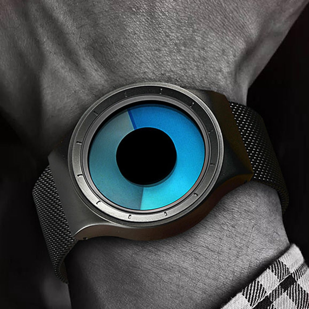 FUTURISTIC ALIEN STYLE QUARTZ UNISEX WATCHES, FOR MEN AND WOMEN, CASUAL STAINLESS STEEL MESH BAND