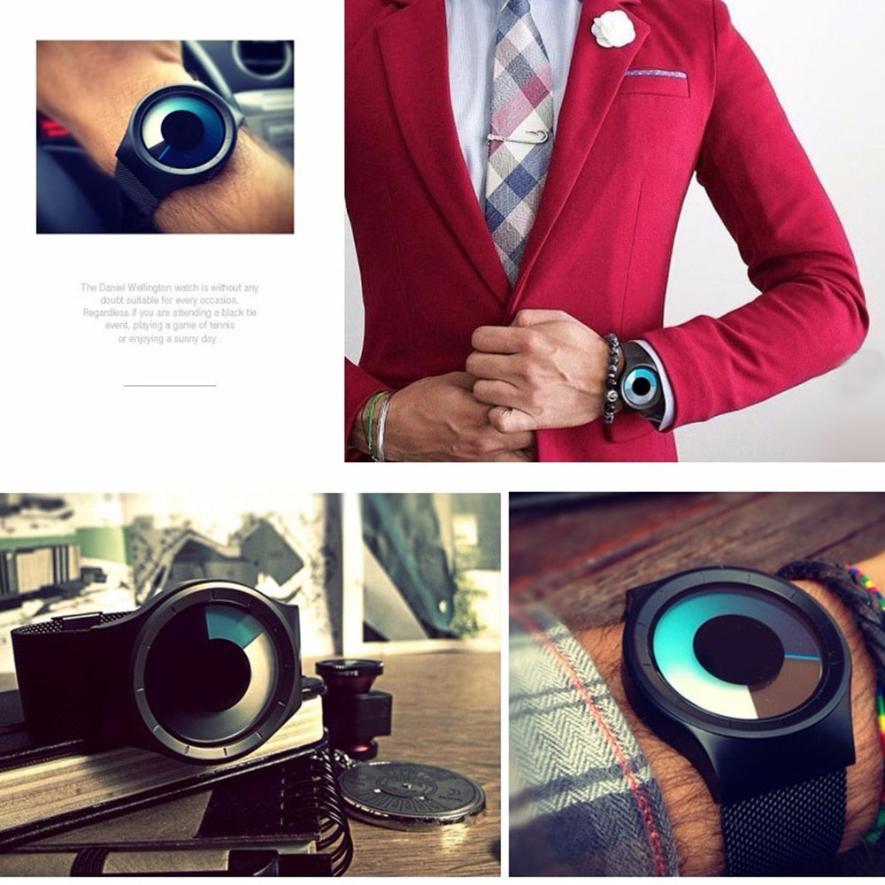 FUTURISTIC ALIEN STYLE QUARTZ UNISEX WATCHES, FOR MEN AND WOMEN, CASUAL STAINLESS STEEL MESH BAND