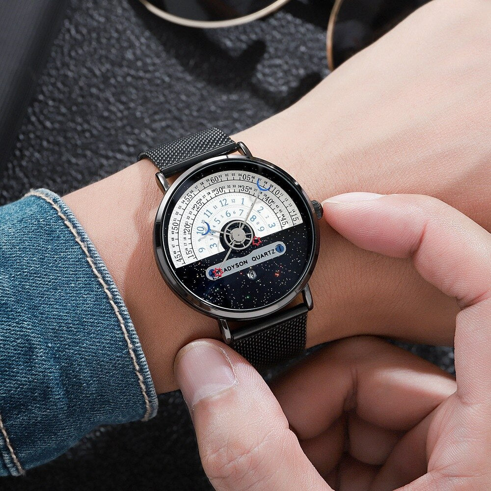 ALIEN SKY STARWATCHER CALENDAR UNISEX QUARTZ, RETRO CASUAL WATCH FOR MEN AND WOMEN, RELOGIO MASCULINO