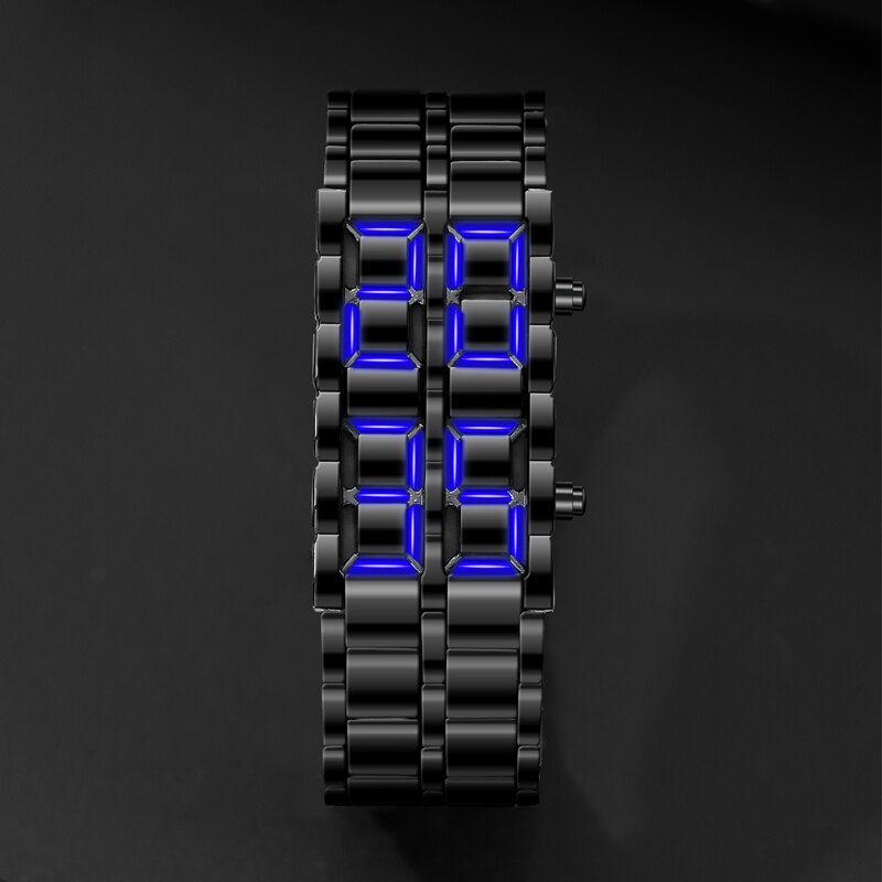 ALIEN LAVA DIGITAL BLUE BRACELET WATCH WITH LED DISPLAY, FULL METAL UNISEX SPAGE AGE SPORT CREATIVE CLOCK