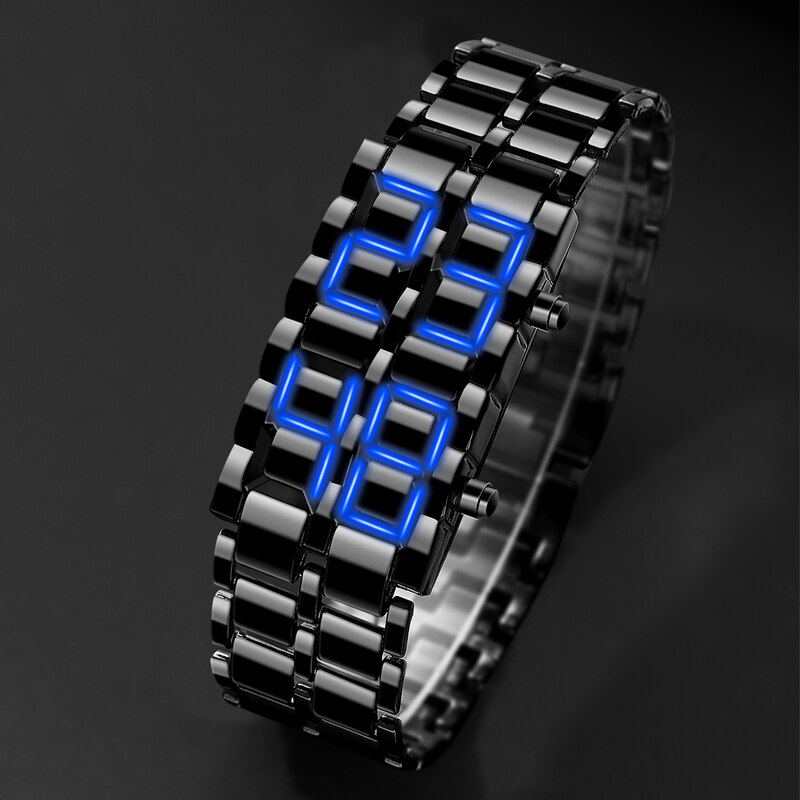 ALIEN LAVA DIGITAL BLUE BRACELET WATCH WITH LED DISPLAY, FULL METAL UNISEX SPAGE AGE SPORT CREATIVE CLOCK
