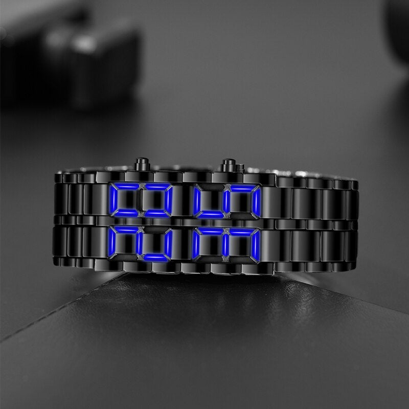 ALIEN LAVA DIGITAL BLUE BRACELET WATCH WITH LED DISPLAY, FULL METAL UNISEX SPAGE AGE SPORT CREATIVE CLOCK