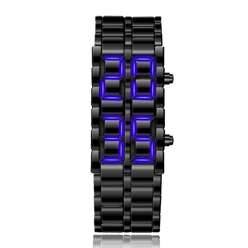 ALIEN LAVA DIGITAL BLUE BRACELET WATCH WITH LED DISPLAY, FULL METAL UNISEX SPAGE AGE SPORT CREATIVE CLOCK