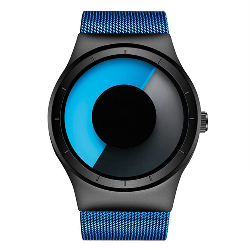 FUTURISTIC ALIEN STYLE QUARTZ UNISEX WATCHES, FOR MEN AND WOMEN, CASUAL STAINLESS STEEL MESH BAND
