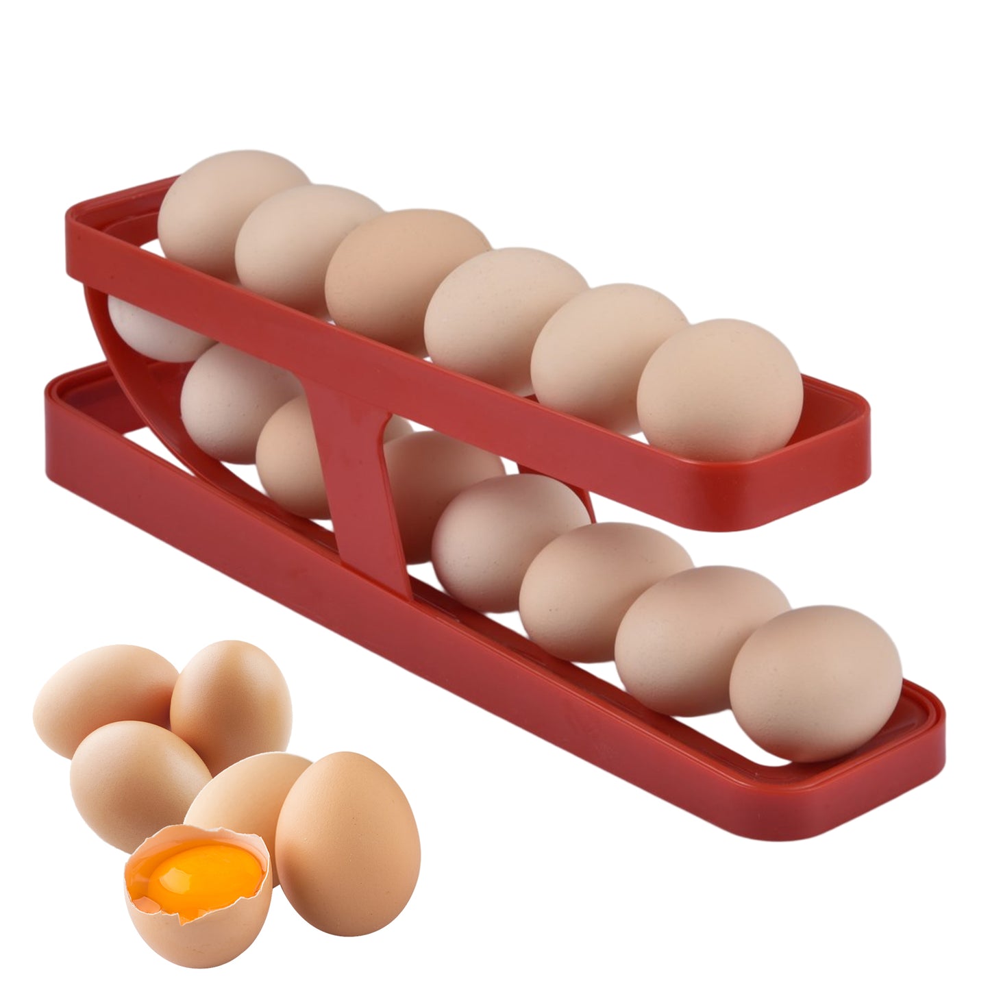 GA Automatic Scrolling Egg Rack Holder Storage Box Egg Basket Container Organizer Rolldown Refrigerator Egg Dispenser For Kitchen Gadgets
