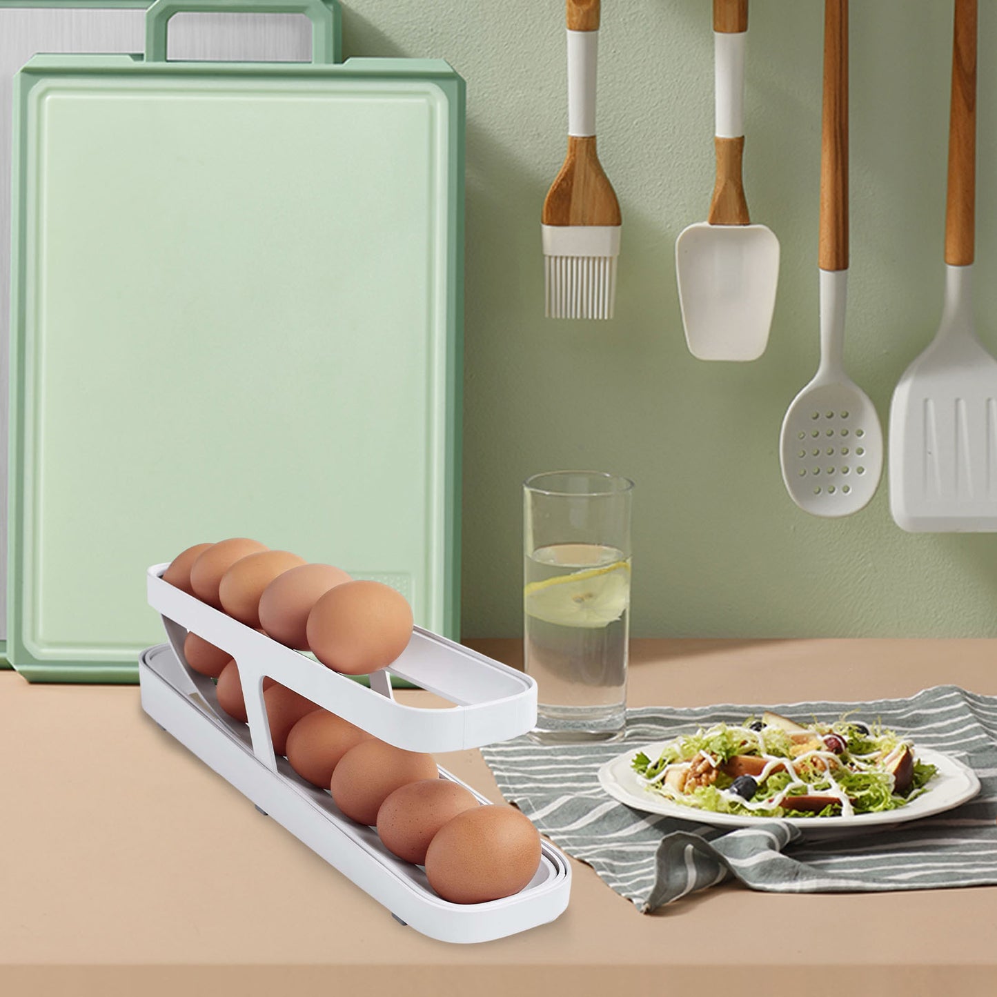 GA Automatic Scrolling Egg Rack Holder Storage Box Egg Basket Container Organizer Rolldown Refrigerator Egg Dispenser For Kitchen Gadgets