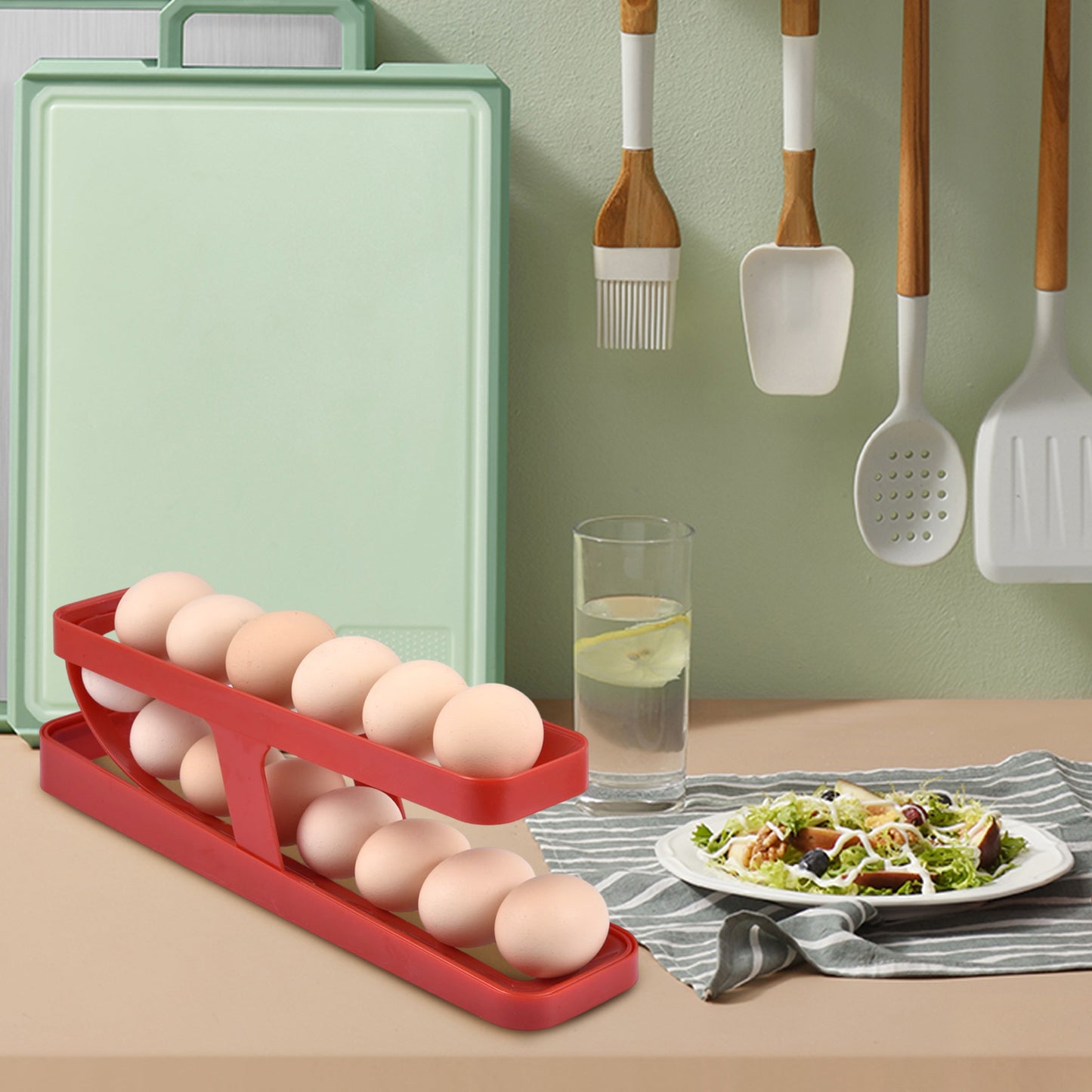 GA Automatic Scrolling Egg Rack Holder Storage Box Egg Basket Container Organizer Rolldown Refrigerator Egg Dispenser For Kitchen Gadgets