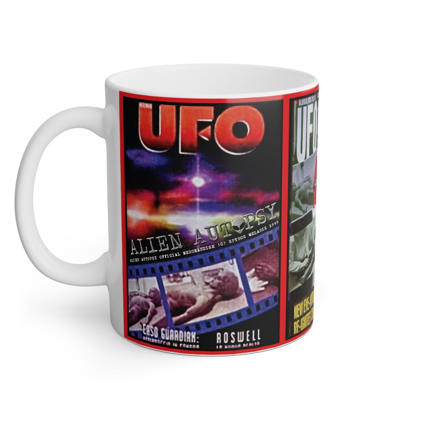 ALIEN AUTOPSY UFO MAGAZINES WHITE GLOSSY MUG 11 OZ