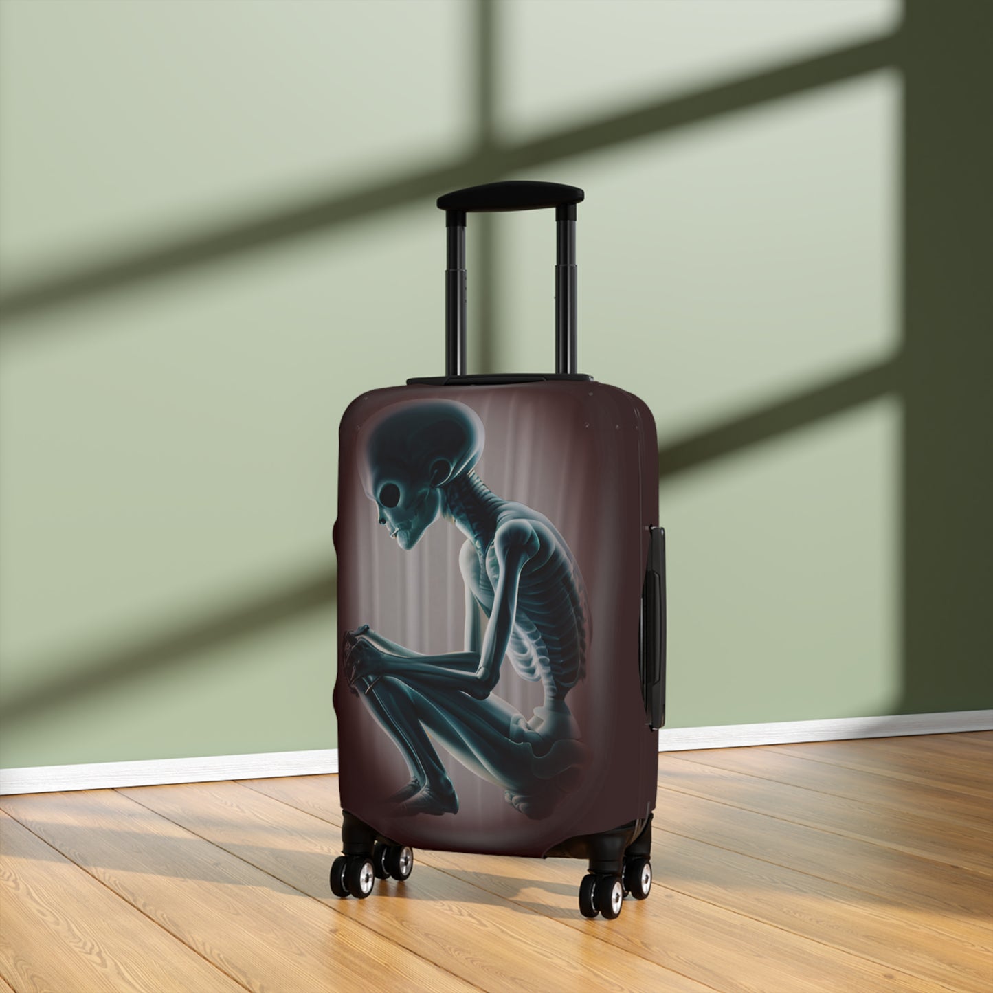 DEEP RED, NOTHING TO DECLARE, ALIEN AUTOPSY DESIGN CARRY-ON SUITCASE COVER PROTECTOR