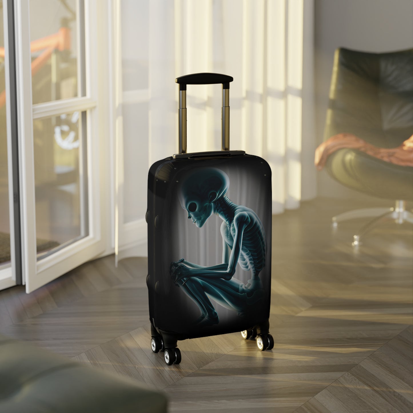 BLACK, NOTHING TO DECLARE, ALIEN AUTOPSY DESIGN CARRY-ON SUITCASE COVER PROTECTOR