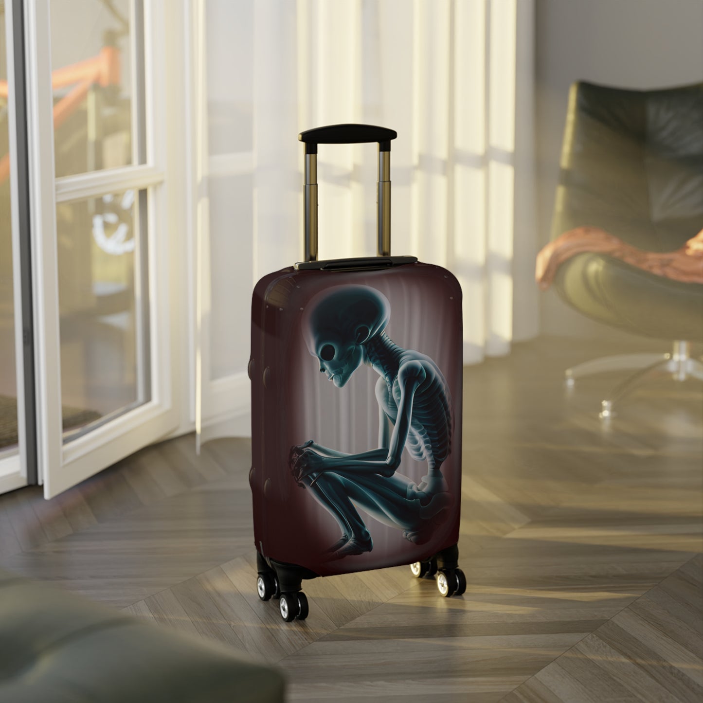 DEEP RED, NOTHING TO DECLARE, ALIEN AUTOPSY DESIGN CARRY-ON SUITCASE COVER PROTECTOR