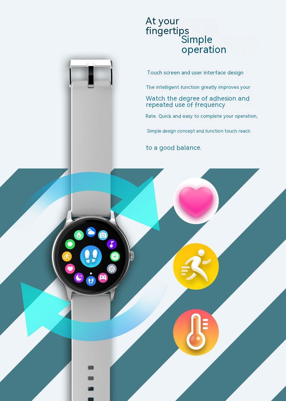 HEALTH SMART WATCH, MEASURES BLOOD PRESSURE, HEART RATE, STEPS TAKEN, SLEEP CYCLES, AND ALARM ECT.
