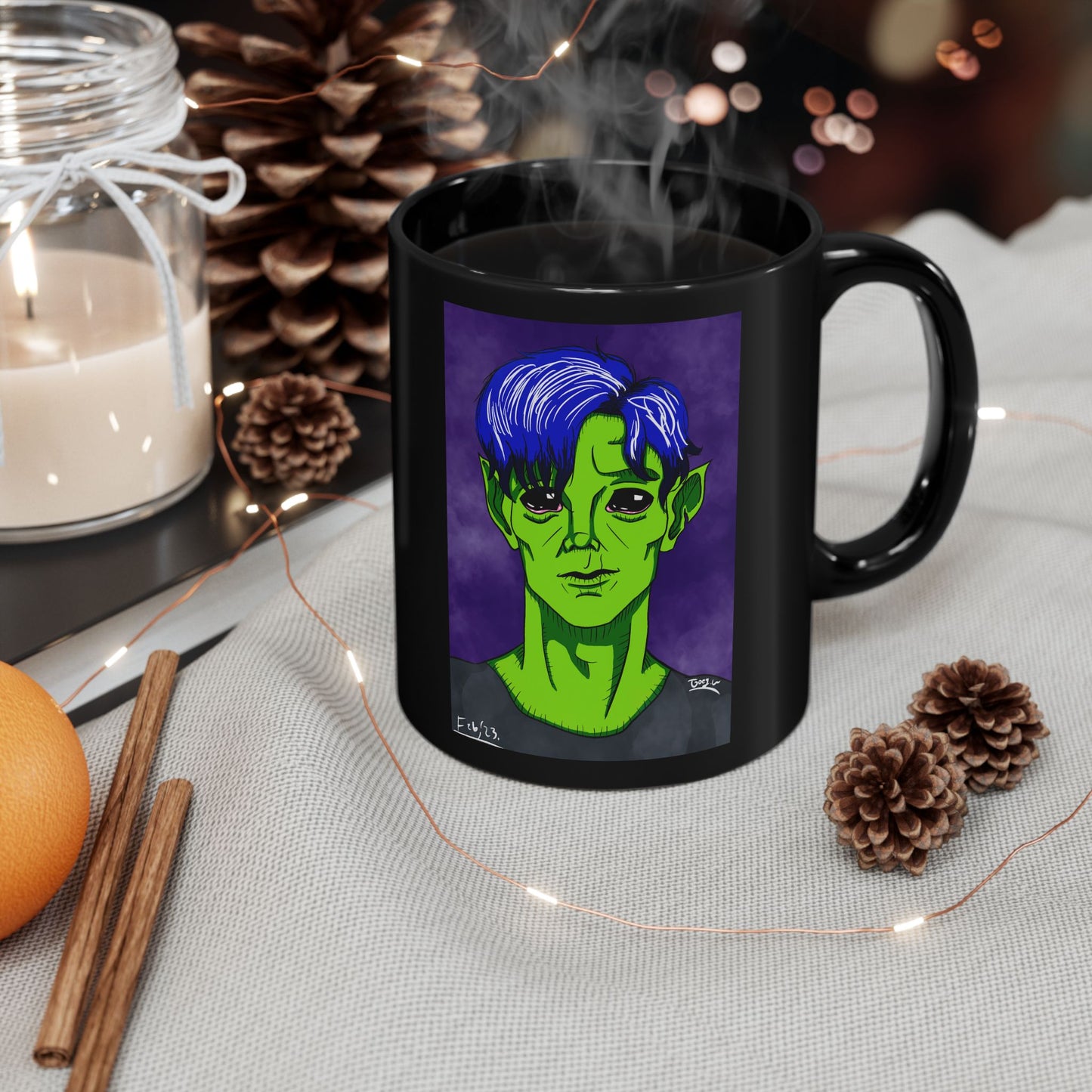 ALIENXANDER BY JOEY WATTS BLACK GLOSSY MUG