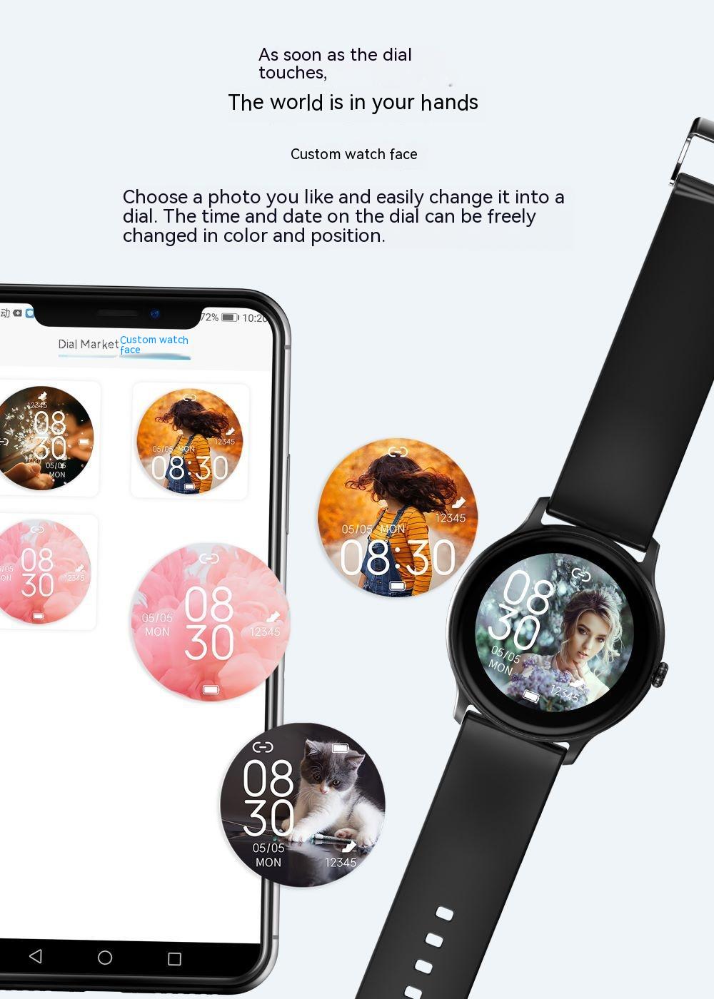 HEALTH SMART WATCH, MEASURES BLOOD PRESSURE, HEART RATE, STEPS TAKEN, SLEEP CYCLES, AND ALARM ECT.