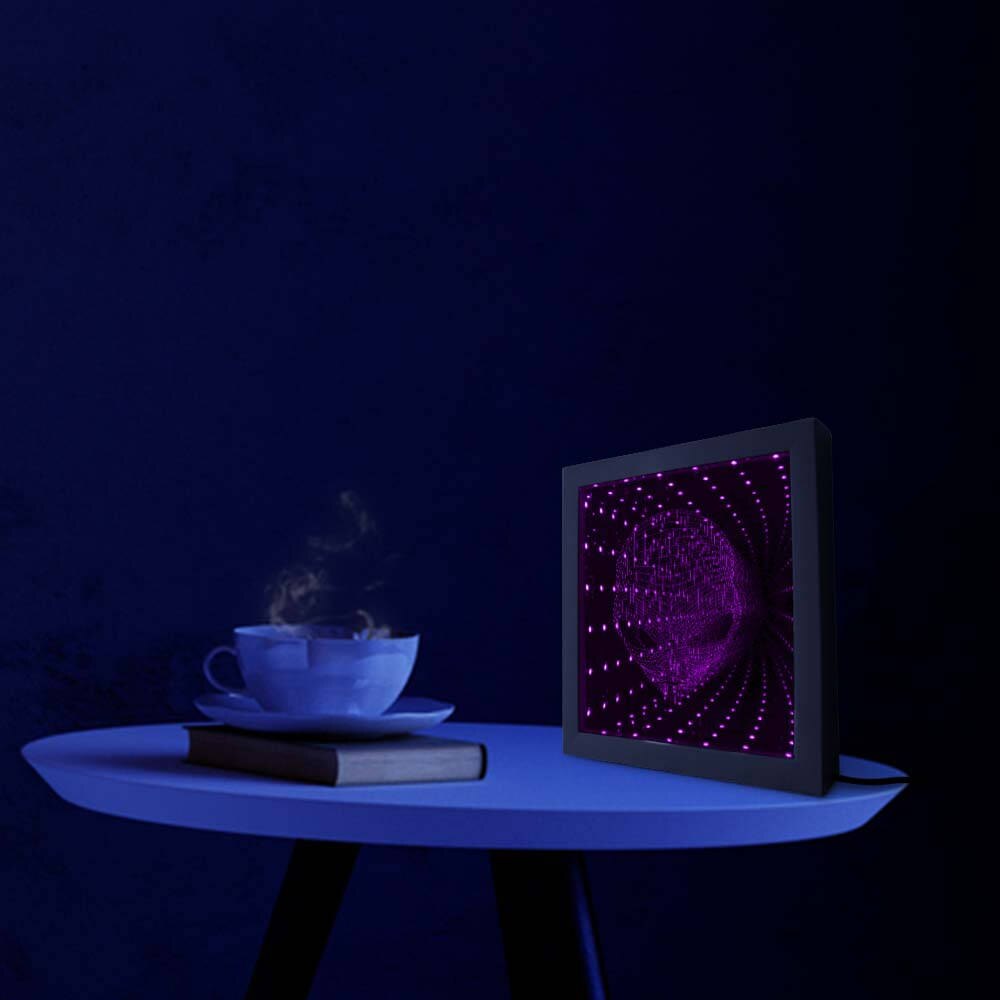 GA 3D Alien Infinity Mirror Stunning Optical Illusion Lit Mirror Alien Face Illusion LED Vortex Tunnel Mirror Frame