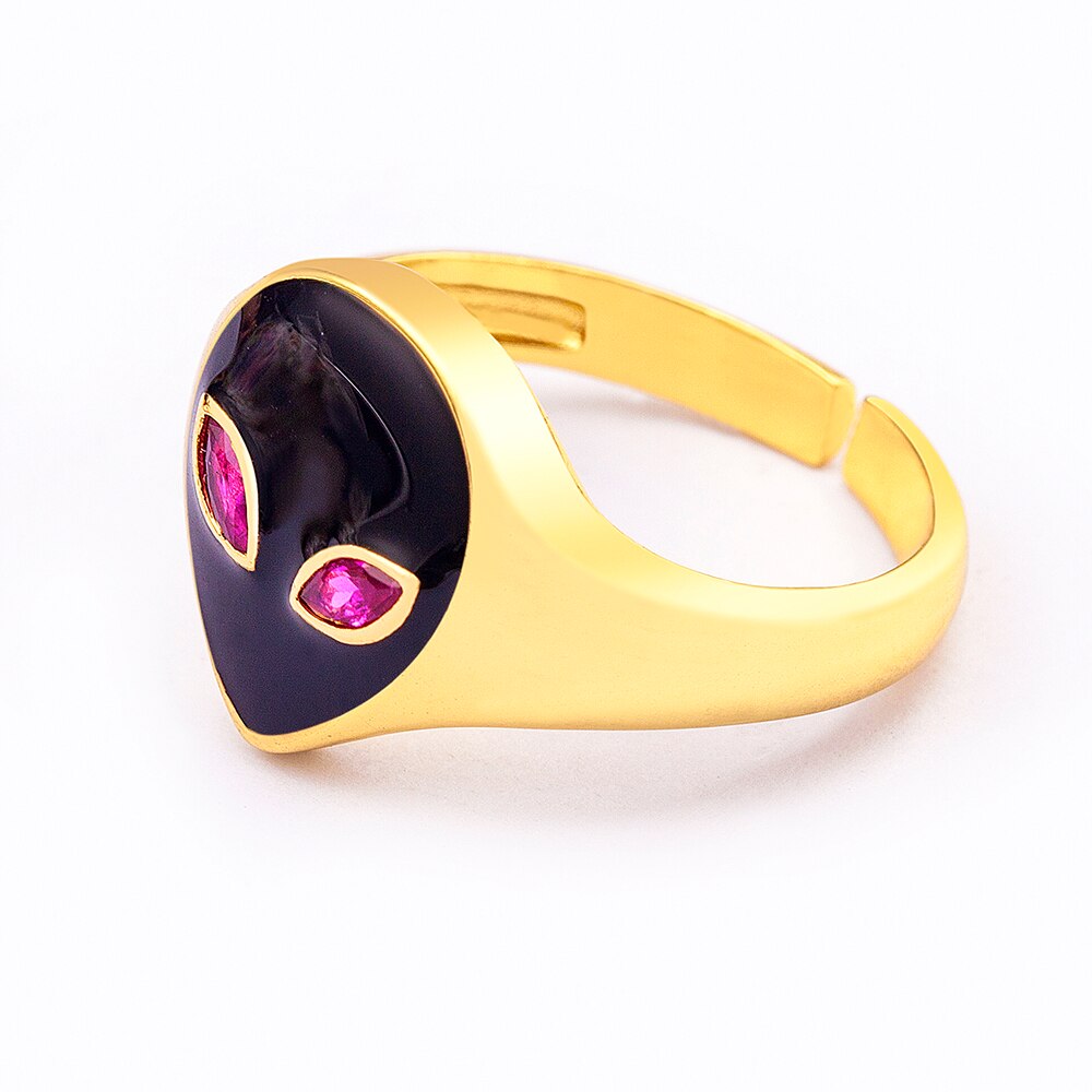 J Alien Finger Ring Alien Shape /UFO Gold Plated 8 Colours for Women Couple Enamel Stackable Finger Ring Adjustable Jewellery