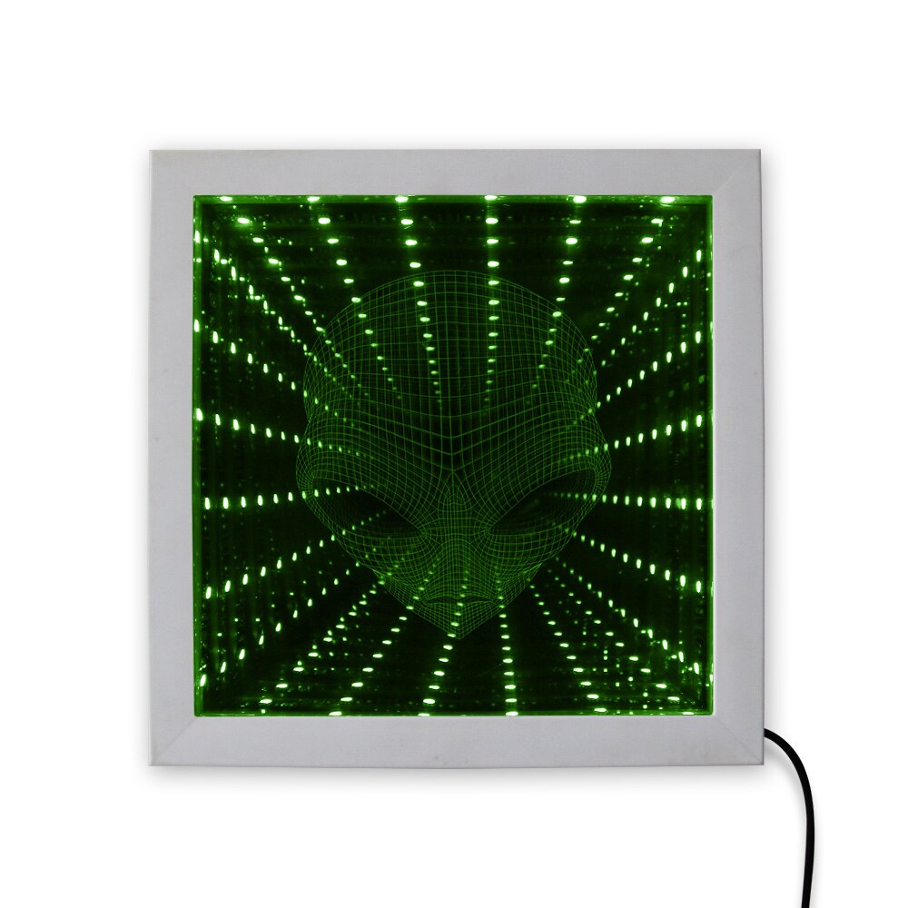 GA 3D Alien Infinity Mirror Stunning Optical Illusion Lit Mirror Alien Face Illusion LED Vortex Tunnel Mirror Frame