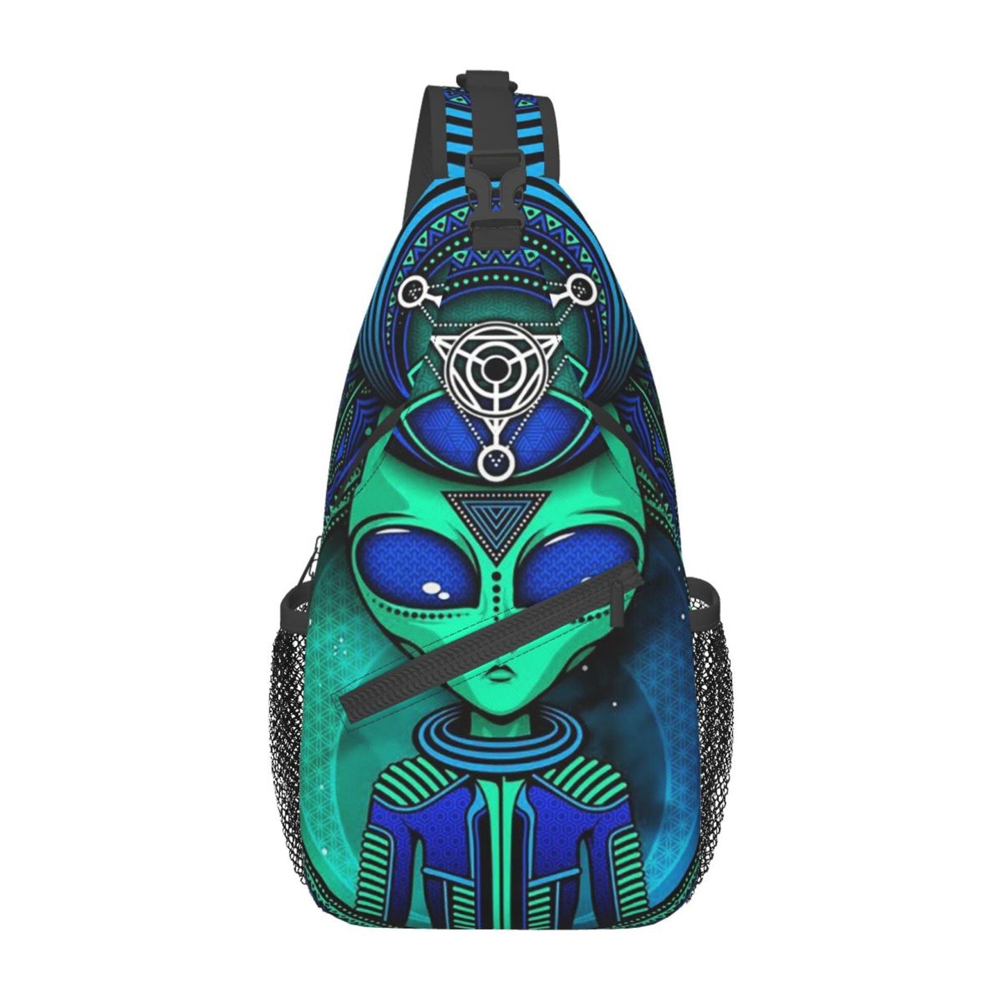 B 'UFO Cool Alien Crossbody Backpack' and Triangle In Lotus for Unisex Young Adult Hiking Sling Chest Bag Gym Bag Travel Bag