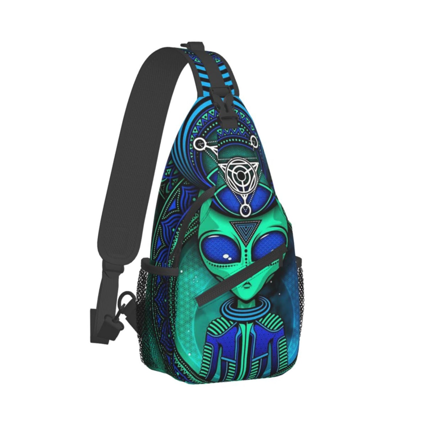 B 'UFO Cool Alien Crossbody Backpack' and Triangle In Lotus for Unisex Young Adult Hiking Sling Chest Bag Gym Bag Travel Bag