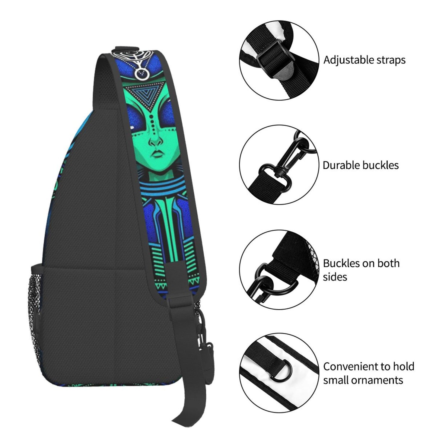B 'UFO Cool Alien Crossbody Backpack' and Triangle In Lotus for Unisex Young Adult Hiking Sling Chest Bag Gym Bag Travel Bag