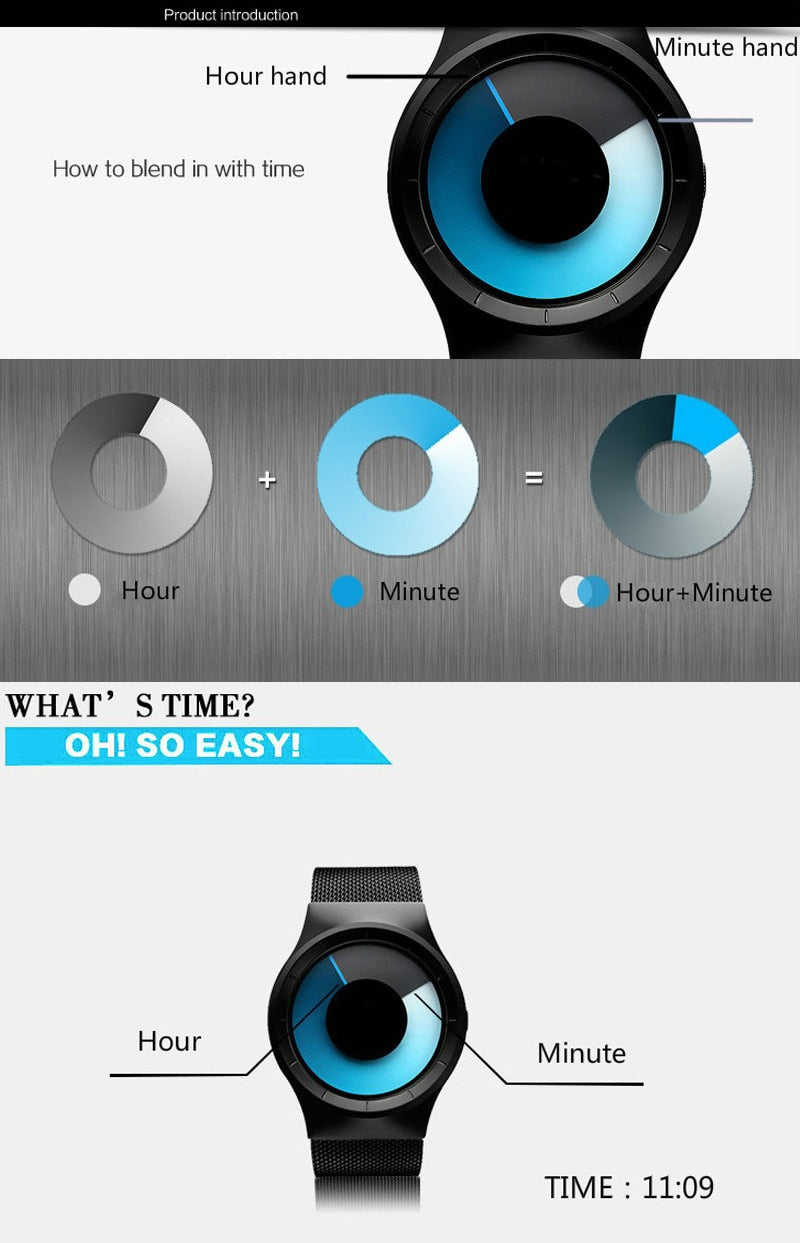 FUTURISTIC ALIEN STYLE QUARTZ  UNISEX WATCHES, FOR MEN AND WOMEN, CASUAL STAINLESS STEEL MESH BAND
