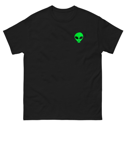 NAUGHTY GREEN ALIEN MIDDLE FINGER POCKET FUNNY GRAPHIC T-SHIRT